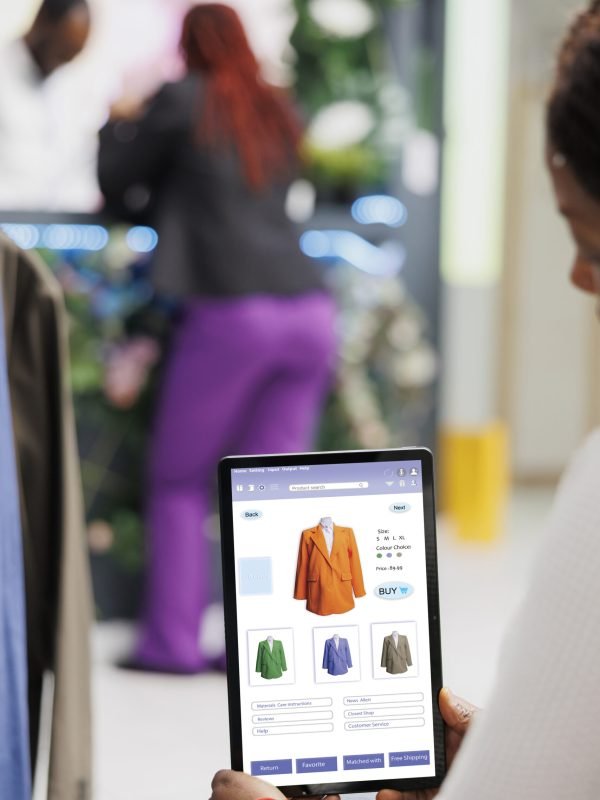 Customer using online app on tablet customer using drop shipping